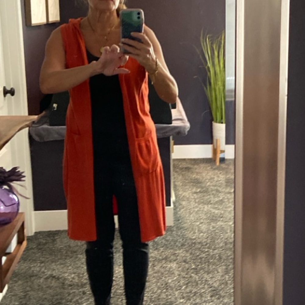 Cyrus Sleeveless Hooded Long Cardigan - Orange